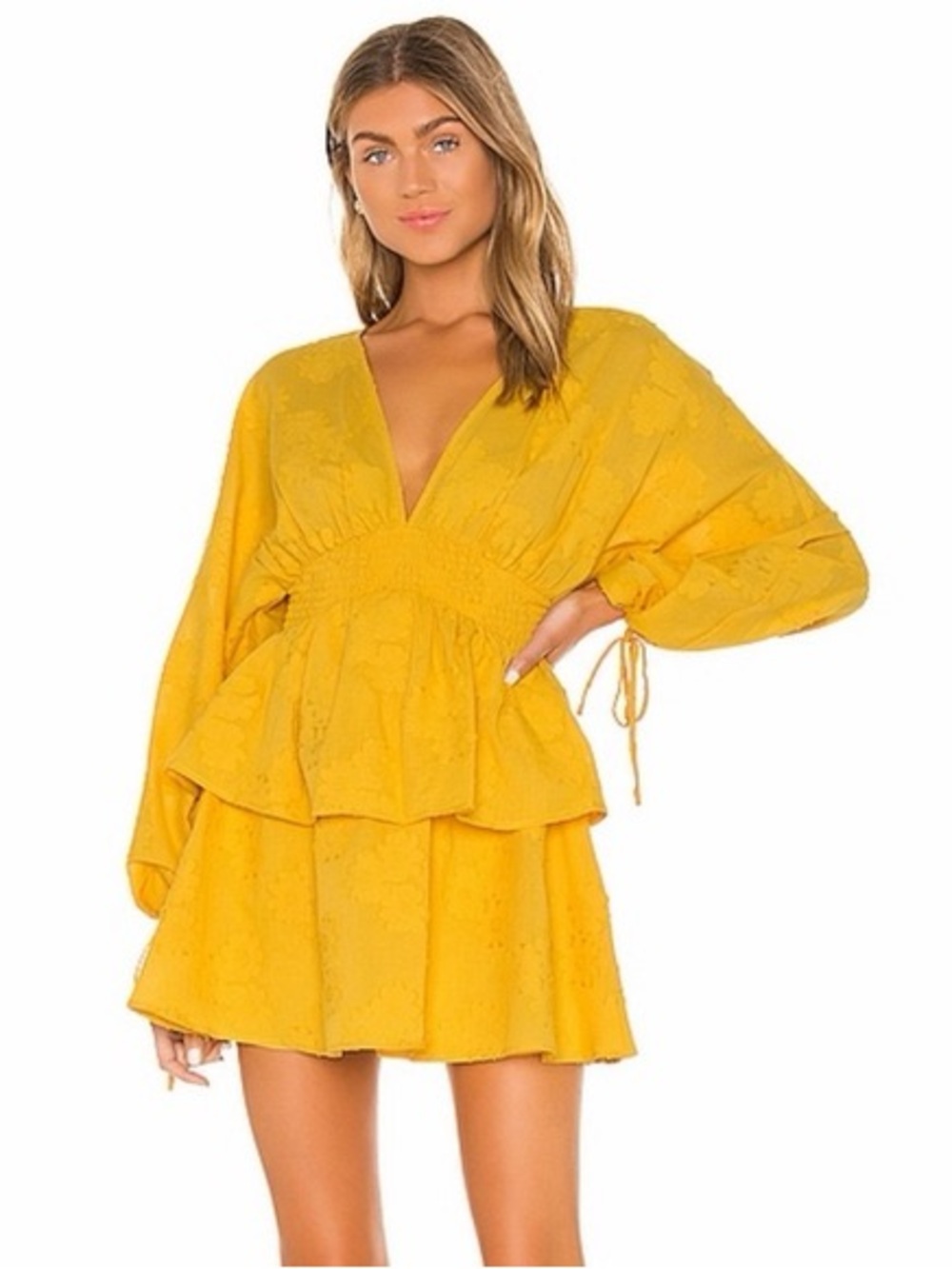 Like NEW Tularosa Long Sleeve Yellow Gold Floral Mini Dress